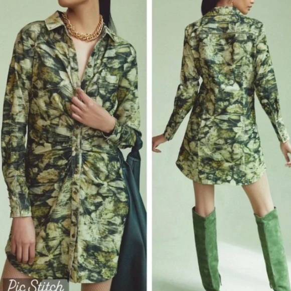 Pilcro Ruched Corduroy Shirt Dress - Picture 3 of 14